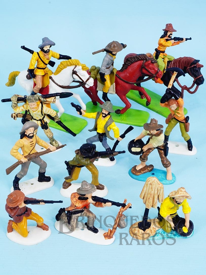 Brinquedos Antigos - Casablanca e Gulliver - Conjunto completo de 12 Cowboys Mineradores e 3 cavalos Série Atlantic Far-West Story Ano 1986