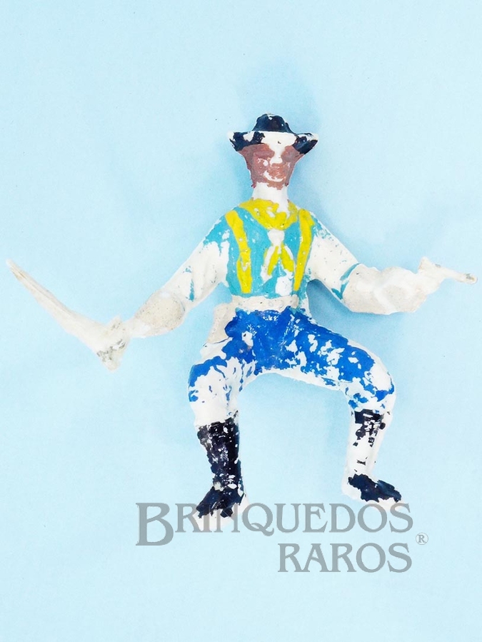 Brinquedos Antigos - Casablanca e Gulliver - Soldado da Sétima Cavalaria montado a cavalo com sabre e revolver de plástico branco pintado Casablanca Década de 1960 RESERVED***JN***